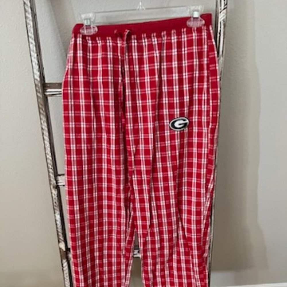 Red White Plaid Georgia Bulldogs Sleep Pants Med.
